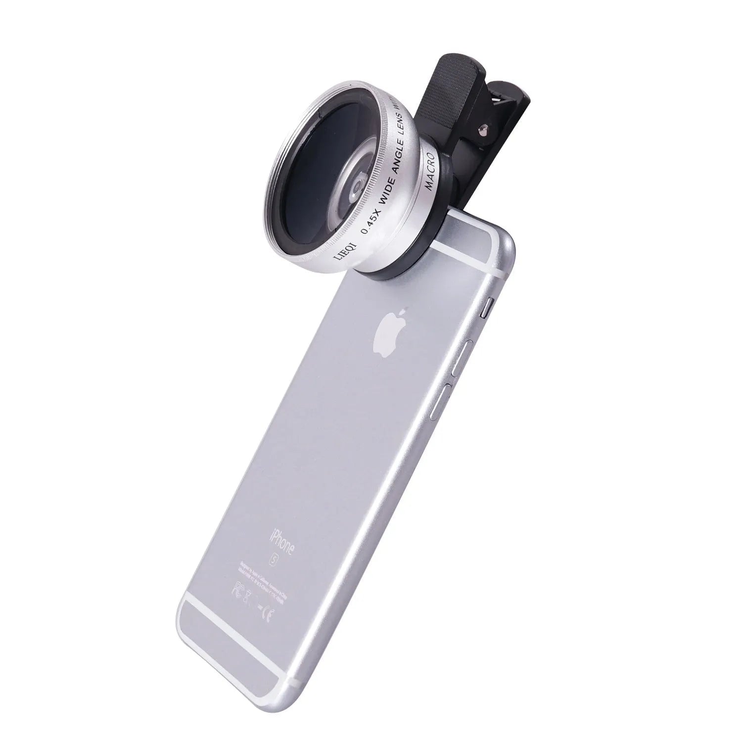 LIEQI 0.45X wide-angle mobile phone camera lens with macro capability in silver finish