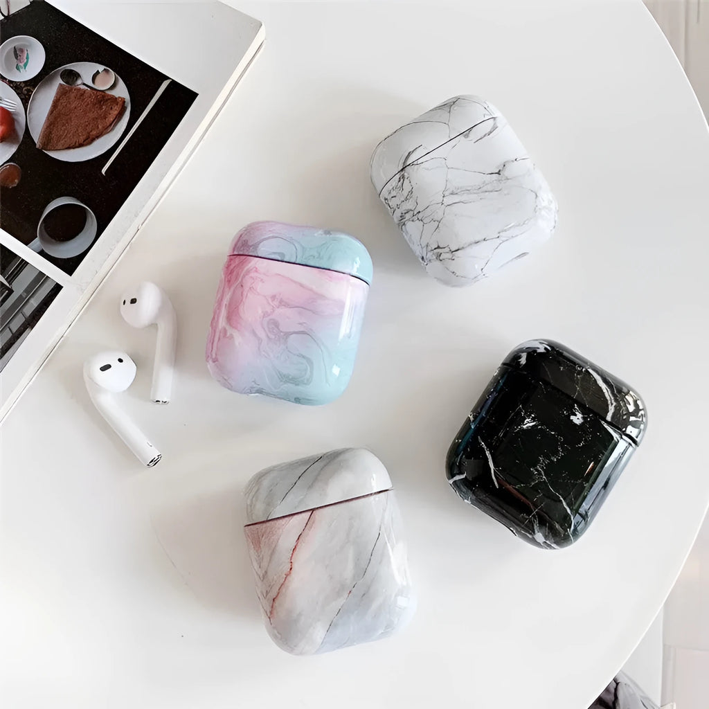White marble pattern hard PC protective case for Apple AirPods wireless earphone charging box