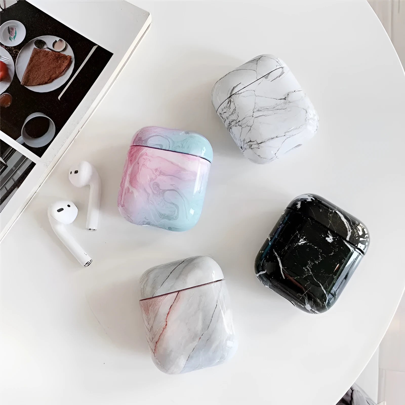 White marble pattern hard PC protective case for Apple AirPods wireless earphone charging box
