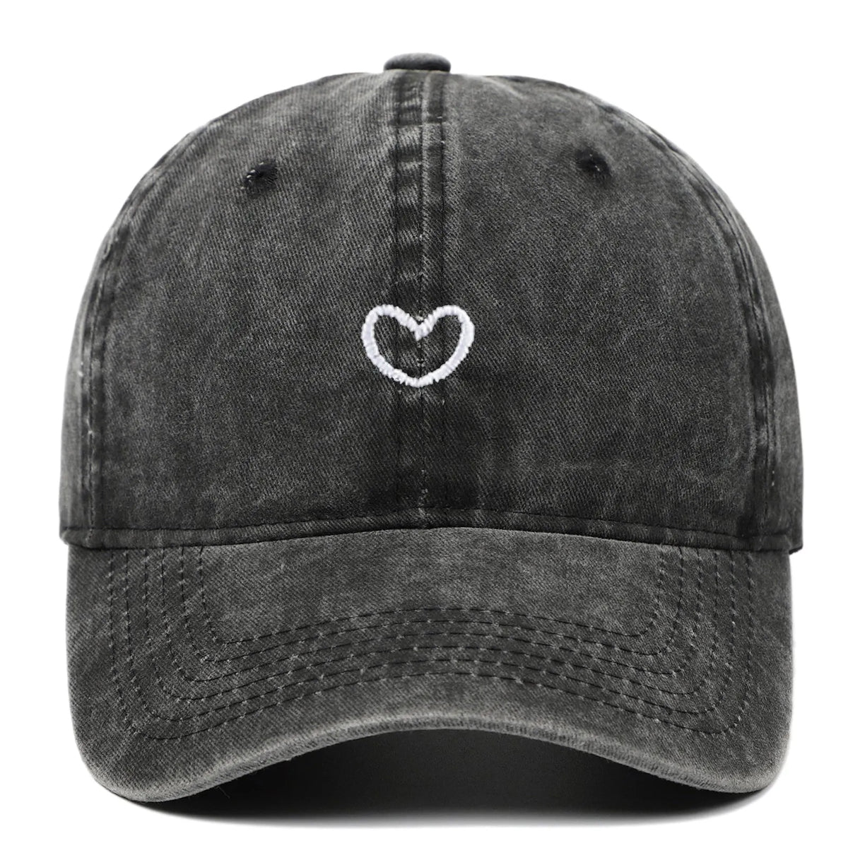 Artistic retro small love embroidered soft top cotton peaked cap in adjustable size.