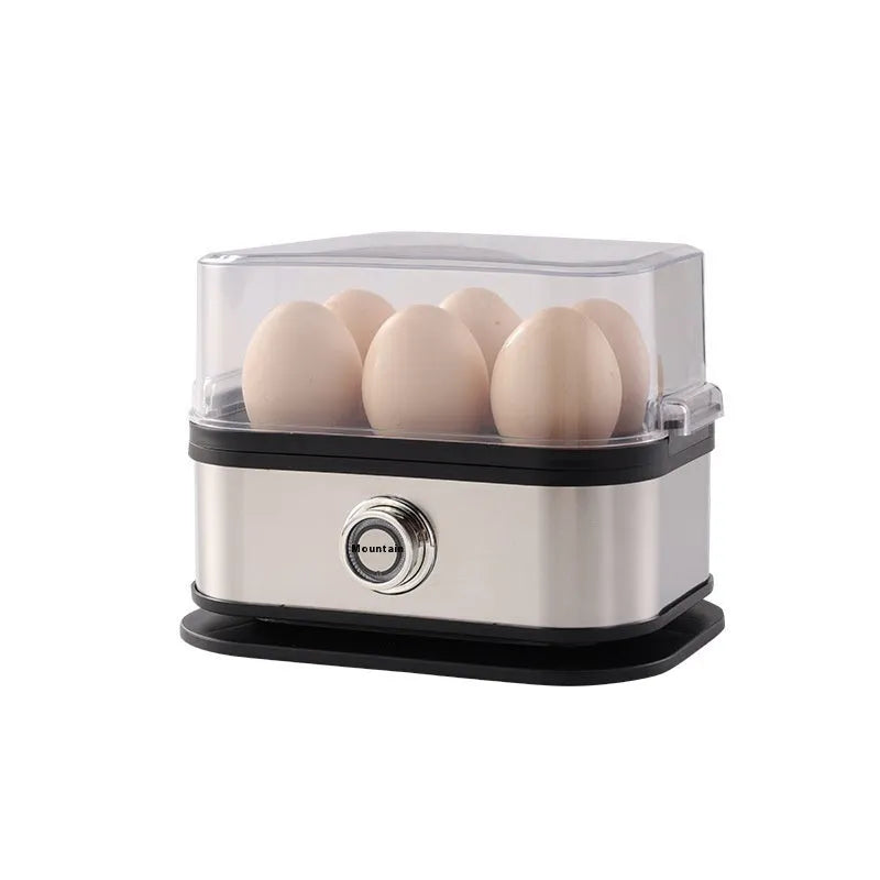 Black stainless steel portable egg boiler with car power adapter and international plugs