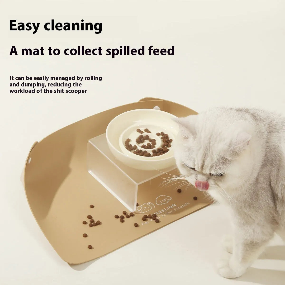 Anti-spill waterproof leather pet placemat in apricot colour under dog bowl