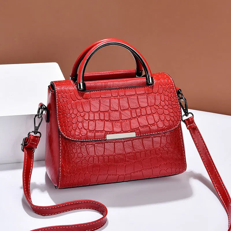 Stone-pattern PU shoulder crossbody bag with welt pocket in horizontal square shape, available in multiple colours