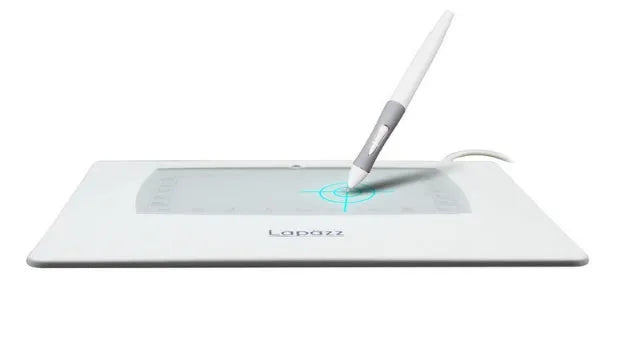 Computer painting board USB graphics tablet in white with electromagnetic pressure stylus, 22.6 by 22.1 cm drawing area