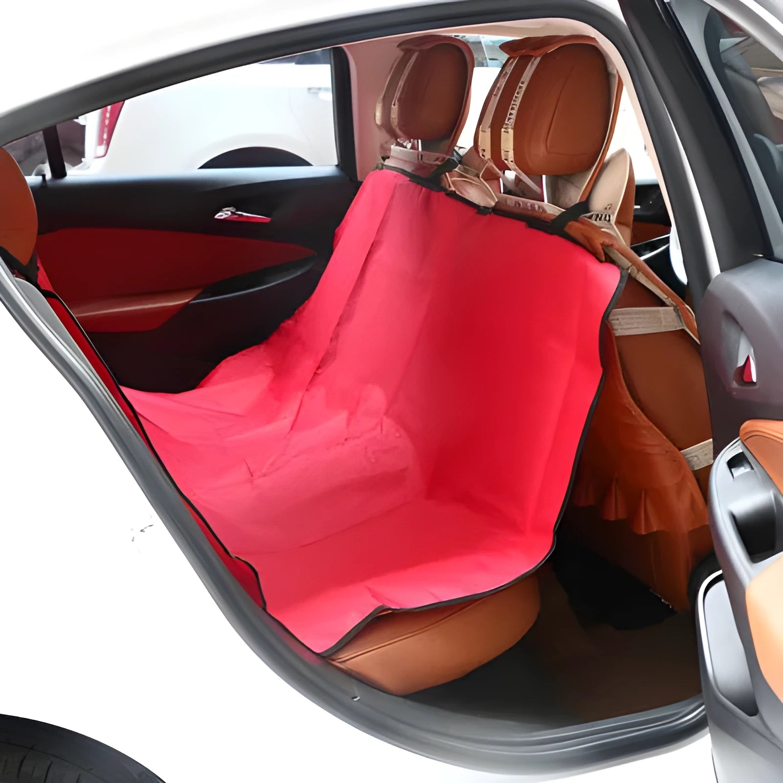 Large square black car pet seat cushion with waterproof backing for dogs and cats.