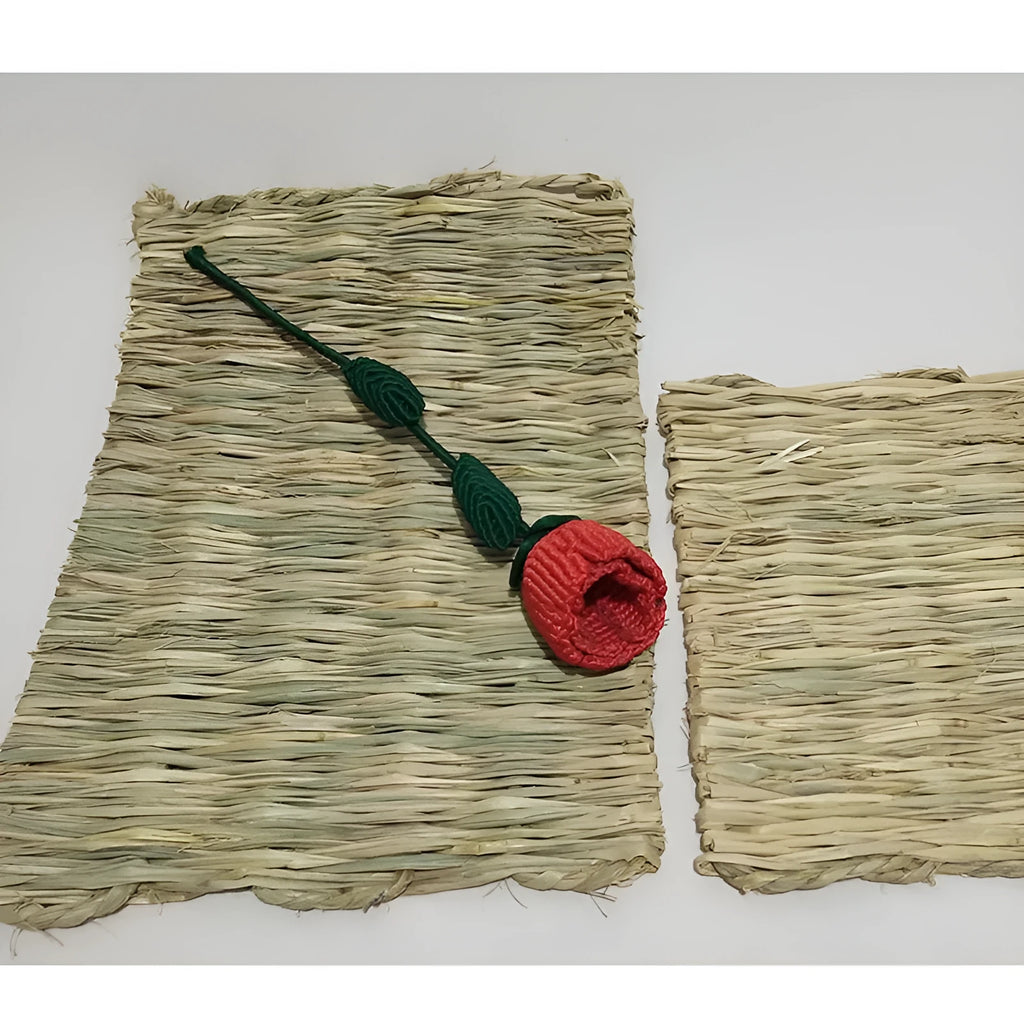 Natural straw hay mat 40x28 cm hand-woven brown for rodent cage chew toy and bed