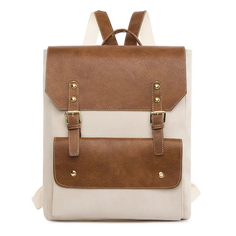 Korean retro style PU backpack in black showing soft construction and ventilation features