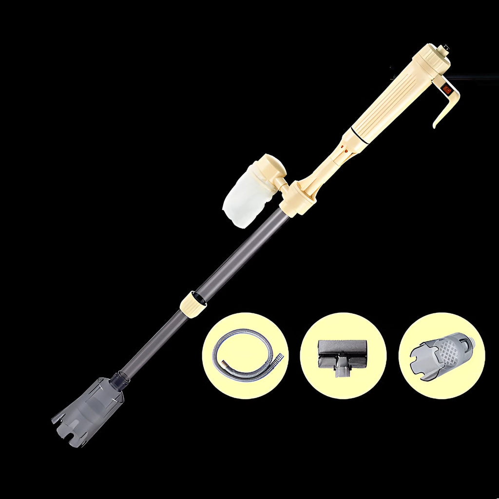 Light yellow electric fish tank sand washer with 90-degree right angle head and anti-skid grip