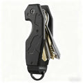 Aluminium alloy keychain in black on a white background, showing compact 90x27mm size and metal keyring