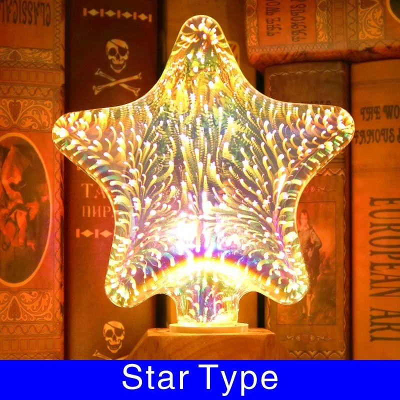 3D fireworks decorative LED light bulb with glass shell and E27 base for Christmas home decor