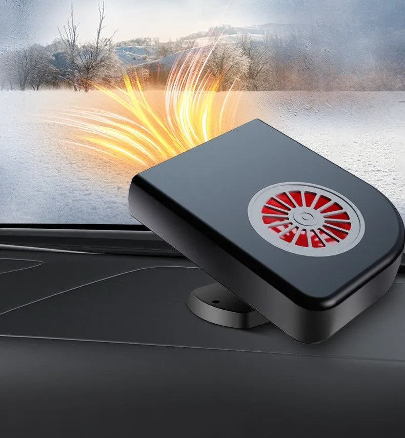 Black ABS vehicle-mounted heater measuring 11x6.5x14cm for 12V defrosting defogging and air purification