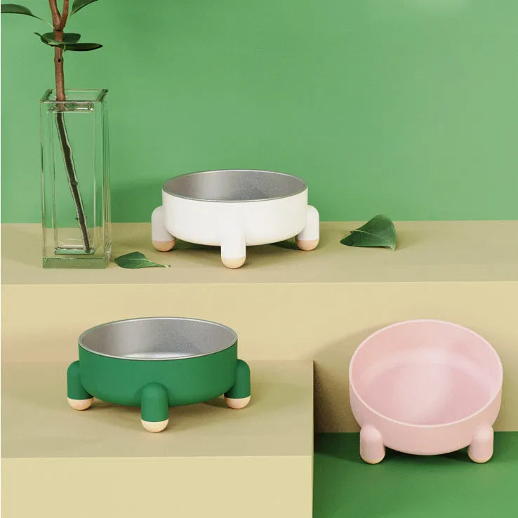 Green stainless steel pet bowl with anti-slip base and high foot for dogs and cats