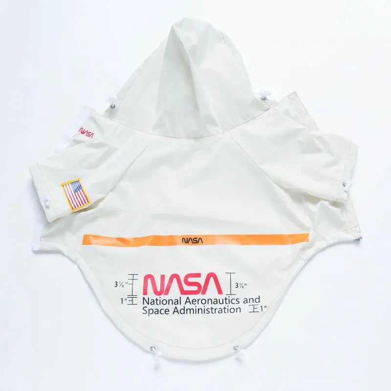 Tide windproof rainproof reflective space suit pet raincoat in white on a dog