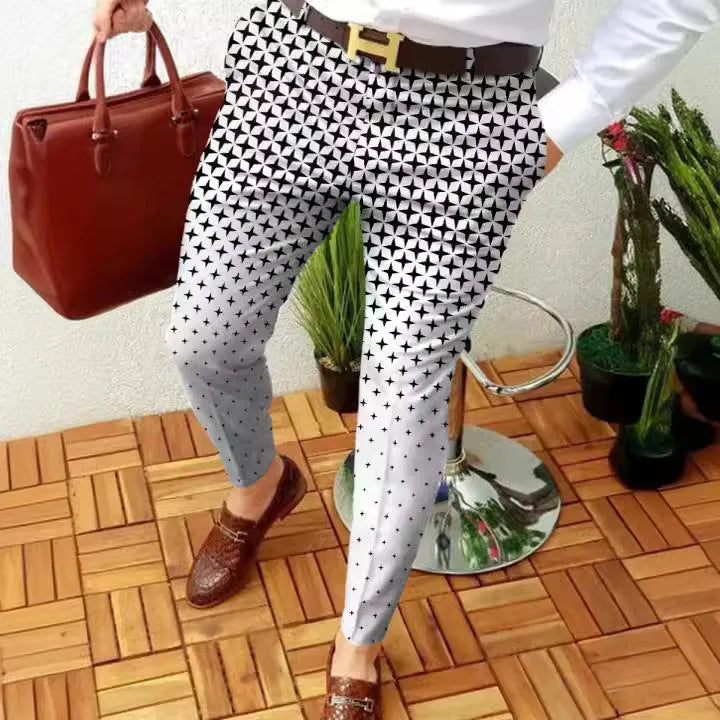 Men's slim-fit plaid casual trousers with 3D printed pattern in colour RKKZ49