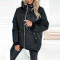 Women's casual hooded coat in black or pink with regular sleeves and polyester fabric