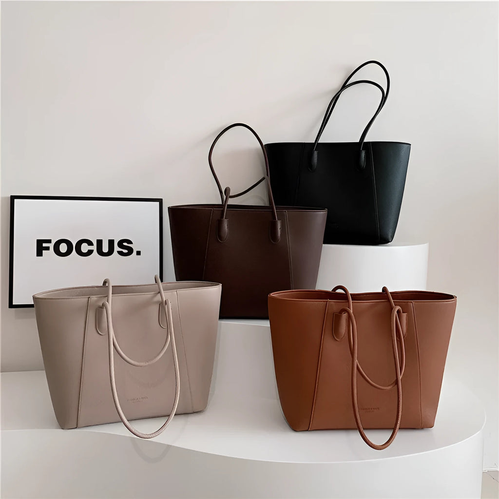 Solid colour soft PU bucket shoulder tote bag with zipper change pocket in black