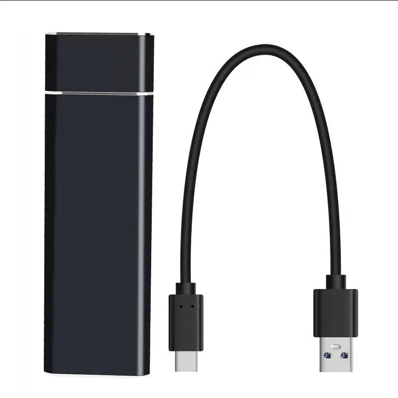 Portable external USB hard disk with a metal shell, shown in multiple colour options: black, blue, orange, red, and silver.