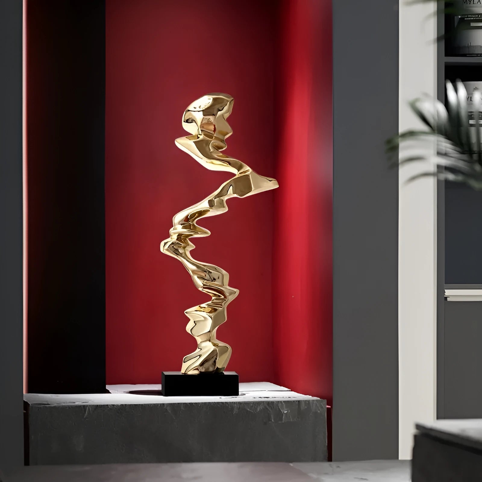 Abstract still life sculpture ornament in modern minimalist style with plastic and natural resin construction