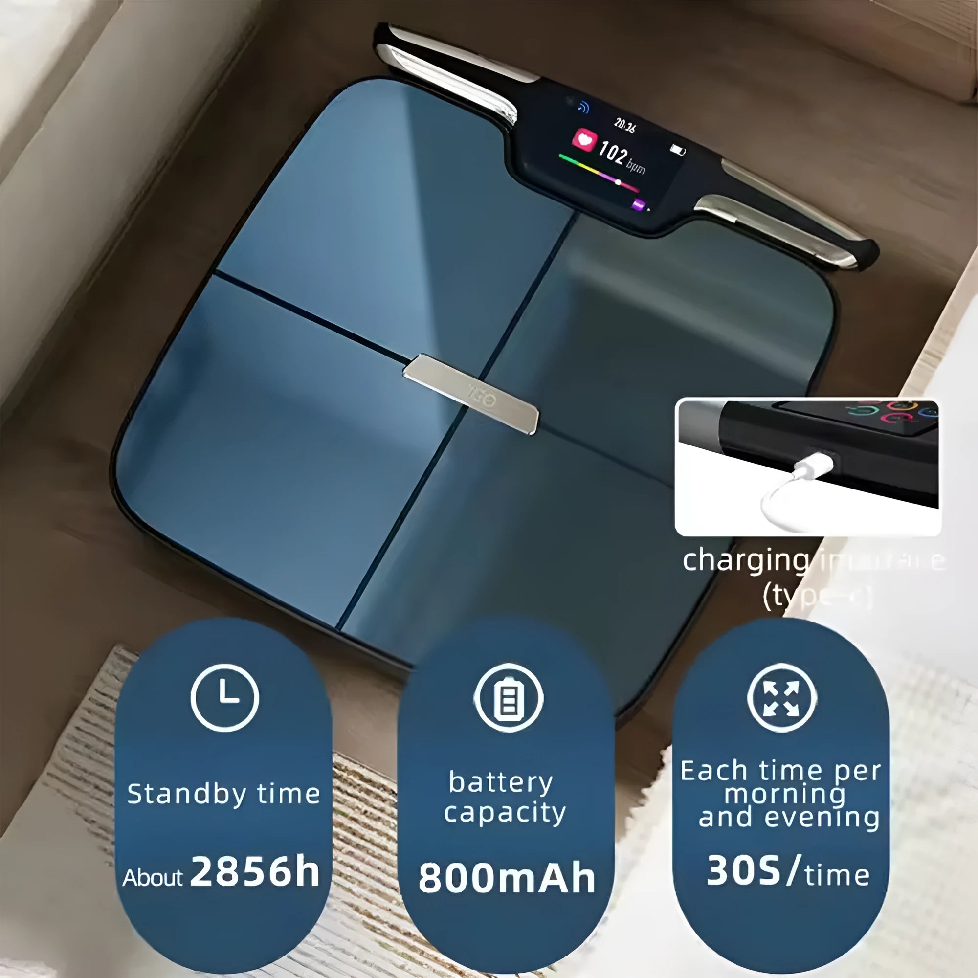 Black rectangular eight-electrode body fat scale on a flat surface
