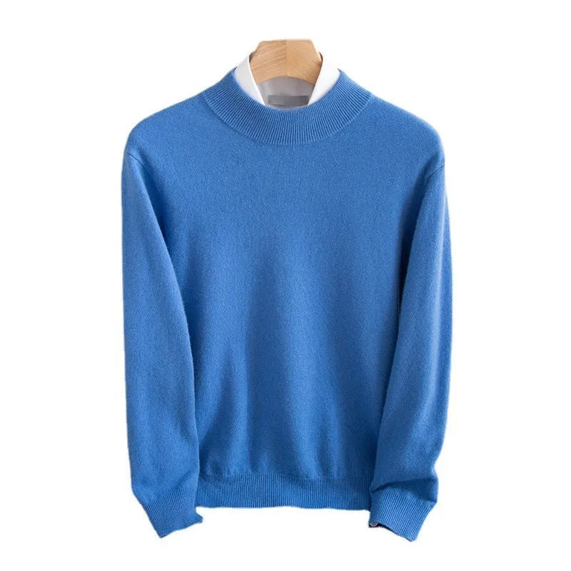 Men's half-collar wool sweater in a loose fit, shown in a neutral colour.