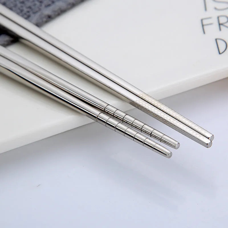 Pair of SUS 304 stainless steel square head chopsticks with solid colour modern simplicity design