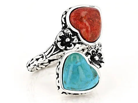 Antique silver alloy insect ring with turquoise stone for women