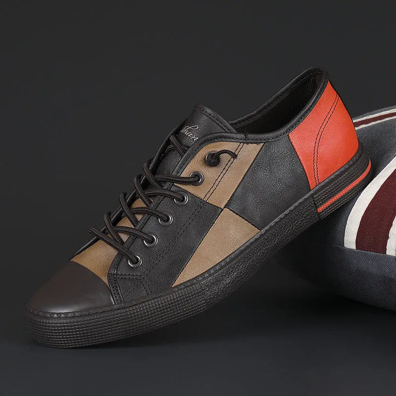 Men's colour-matched leather shoes with elastic band closure and rubber soles