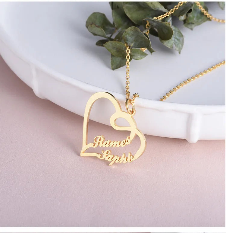 Custom heart shaped letter necklace in 925 silver with gold finish, 1mm pendant thickness