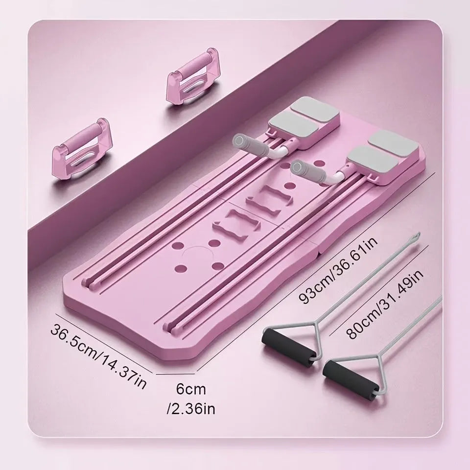 Multifunctional supine fitness board with wheel components in pink and blue colours