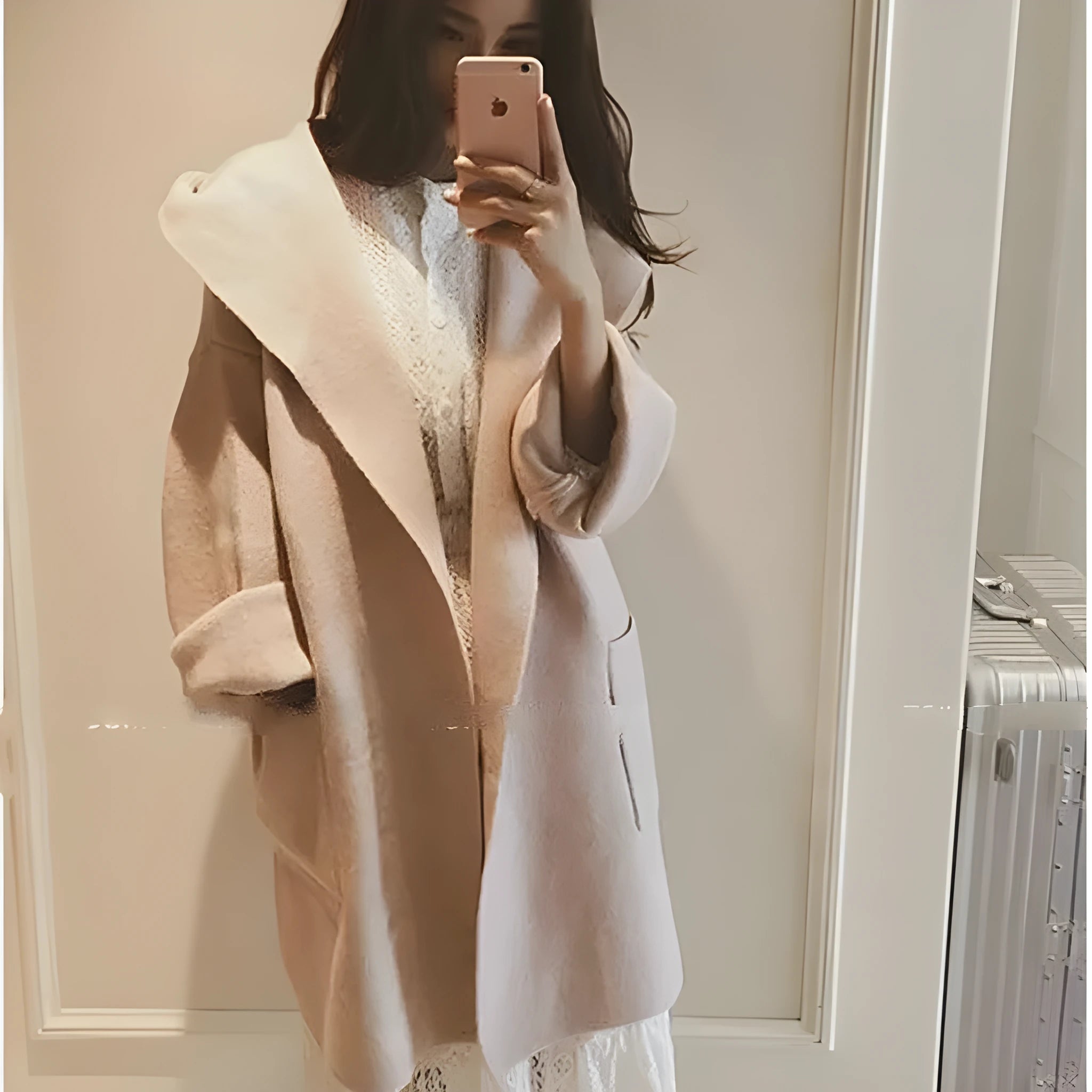 Plus size women's loose fit thin coat with lace details in black, grey or pink colours