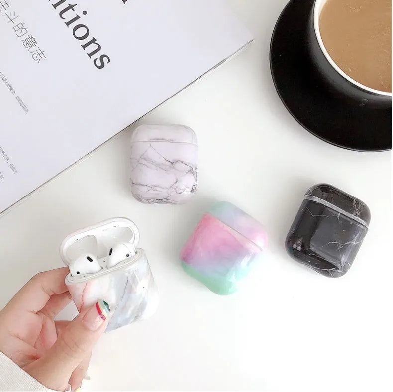White marble pattern hard PC protective case for Apple AirPods wireless earphone charging box
