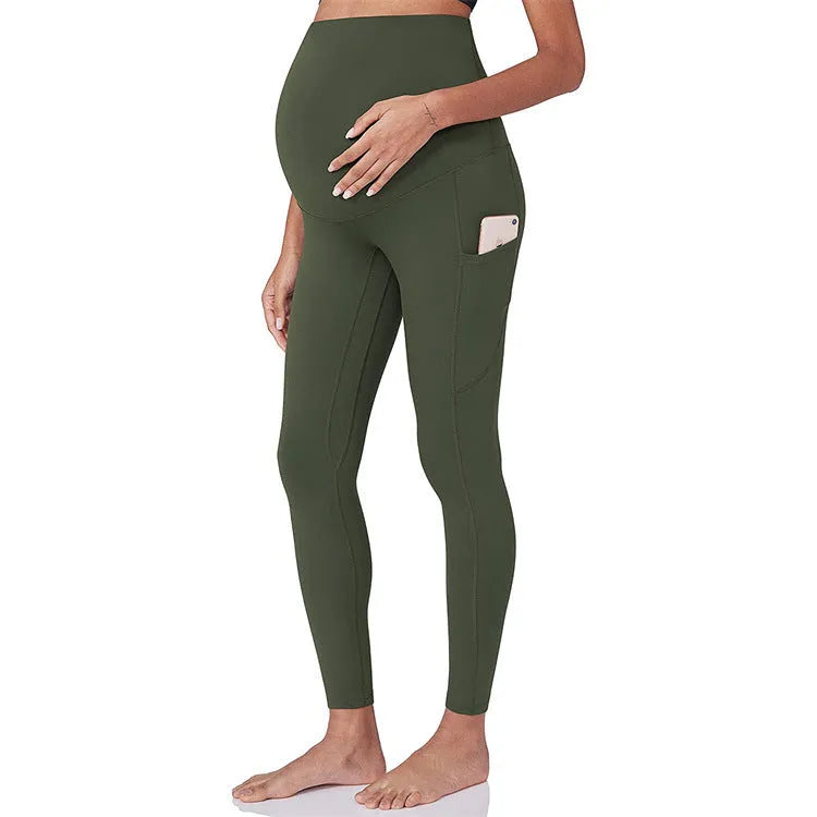Antenatal yoga workout exercise pants in black with high elasticity and abdominal support for maternity