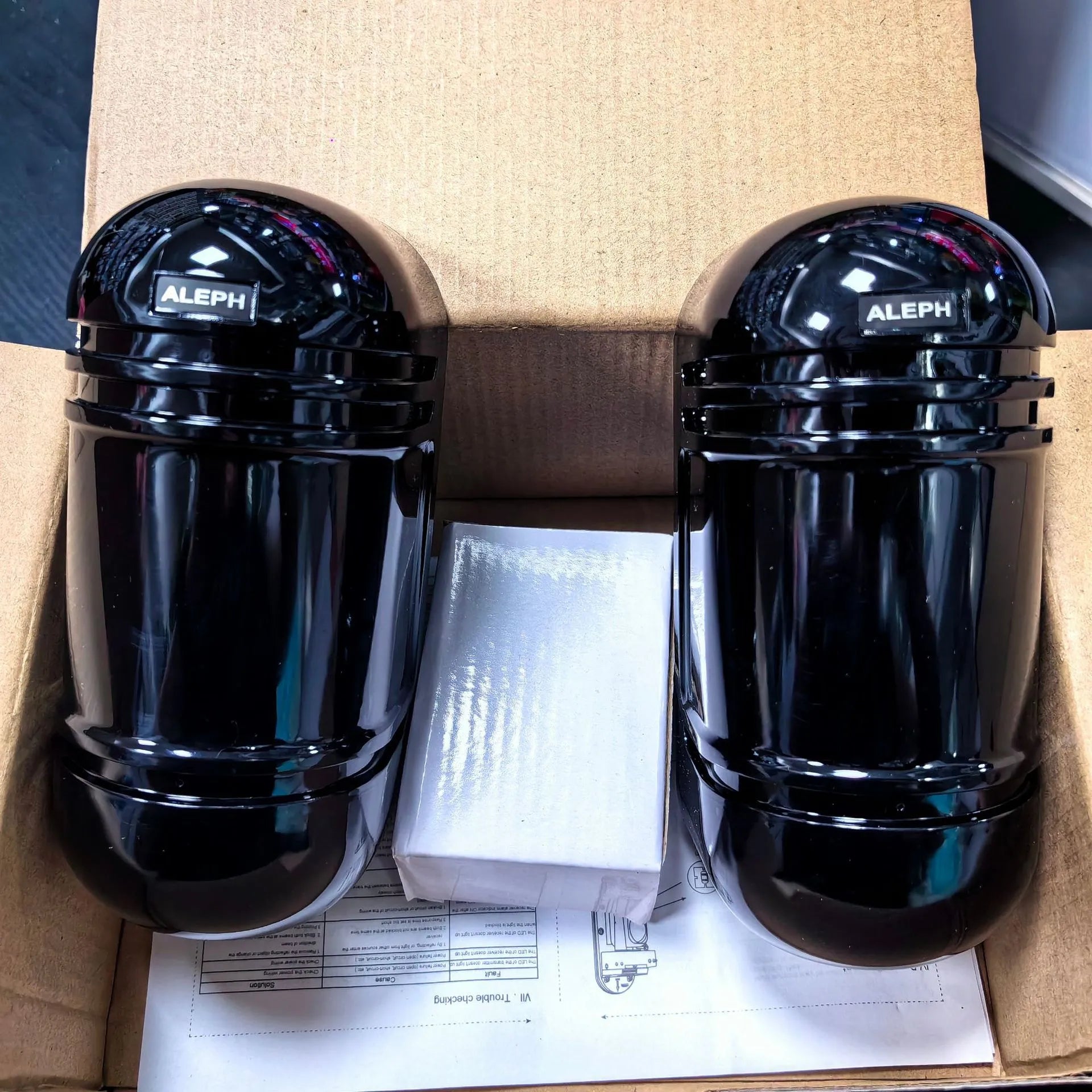 Black infrared security detector with wired connections for perimeter alarm systems
