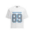 Men's loose-fitting black and white t-shirt with regular sleeves for casual leisure wear