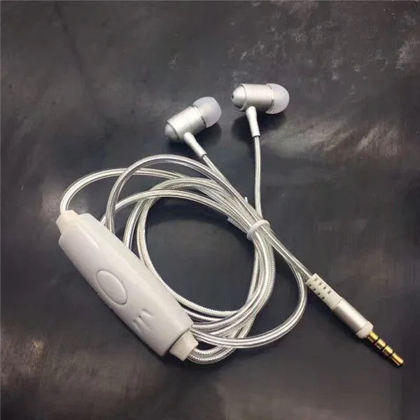 Blue LED light-up earphones with 3.5mm jack, compatible with iPhones, showing illuminated earpieces.