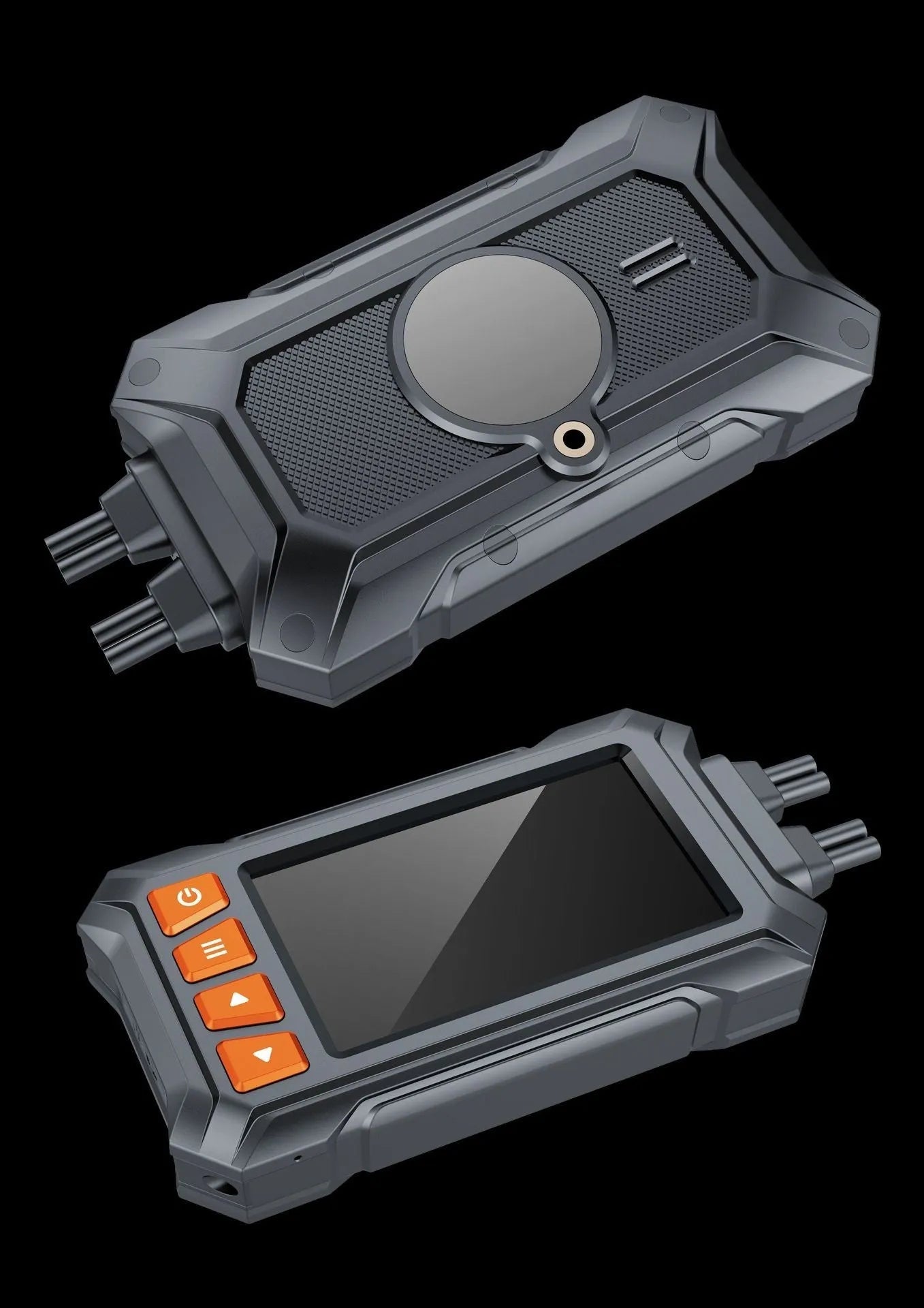 Motorcycle dash cam system with 3-inch screen, dual lenses, GPS module, and handlebar controller