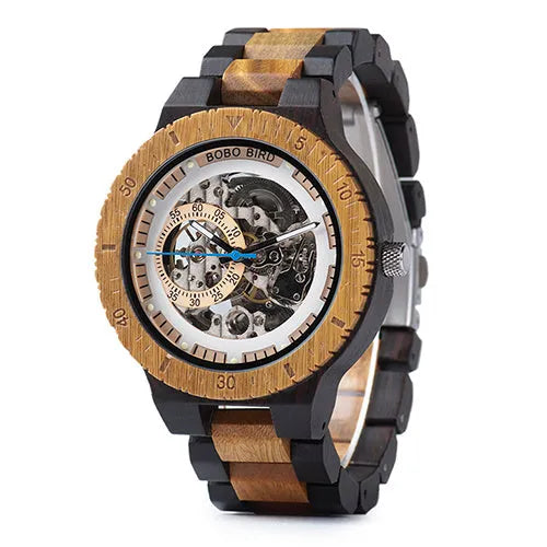 BOBO BIRD W-R05 brown automatic mechanical wood watch for men with 47.9mm wood bezel