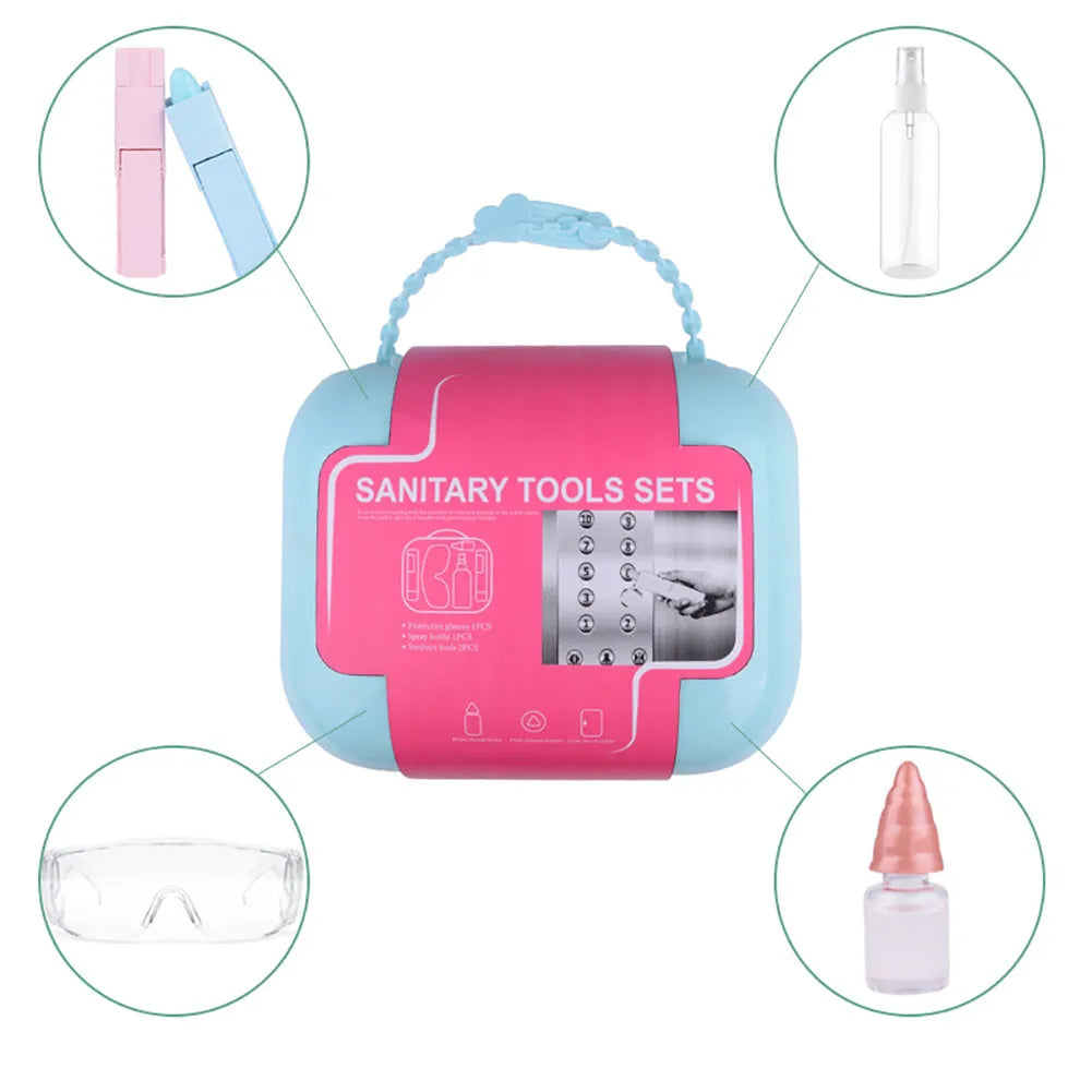 Portable anti-epidemic door disinfection tool set with safety glasses, spray bottle, and storage box