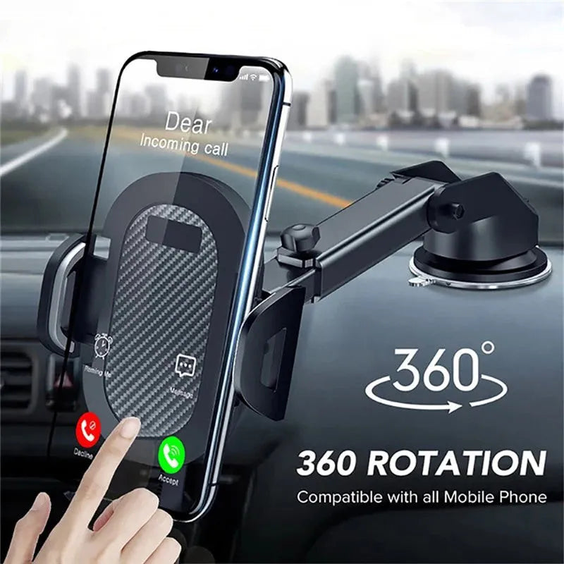 Black car phone holder for 4.0-7.0 inch smartphones with adjustable grip mechanism