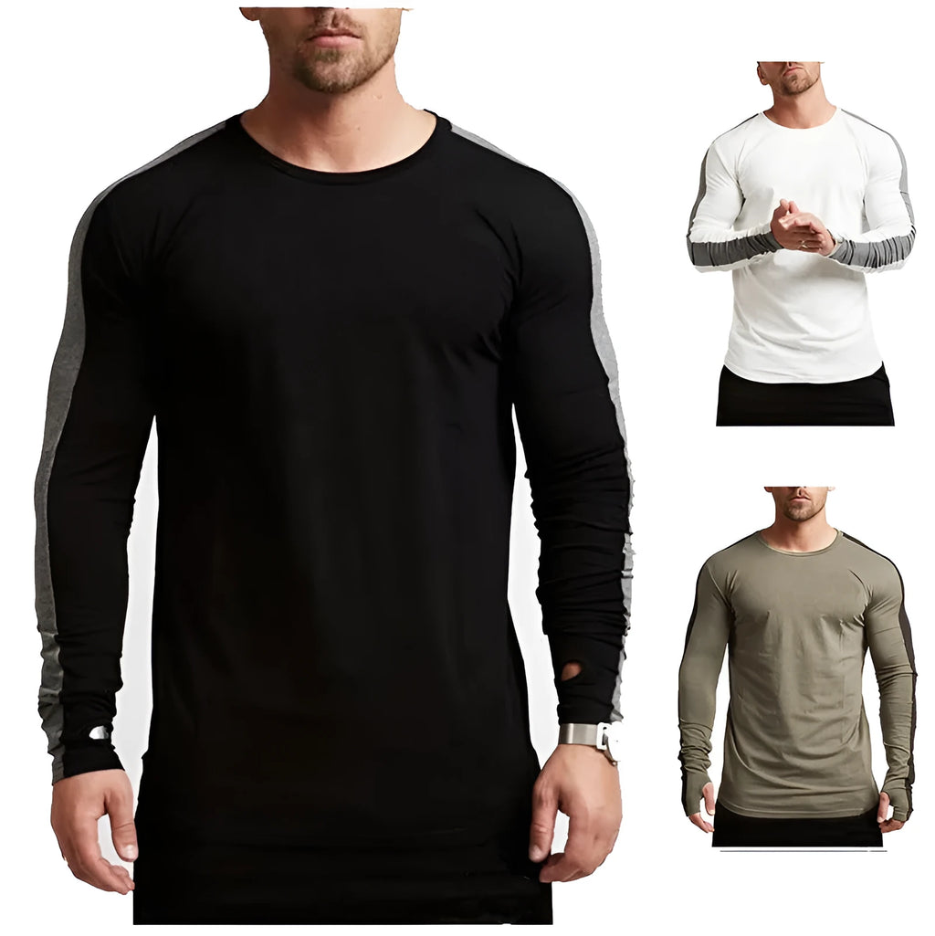 Men's long-sleeved modal T-shirt in white, slim fit, plain round neck, on white background