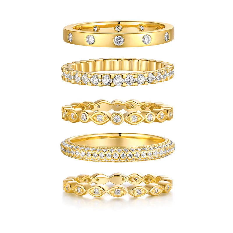 Golden Music moissanite wedding ring set in gold colour on S925 silver with gift box