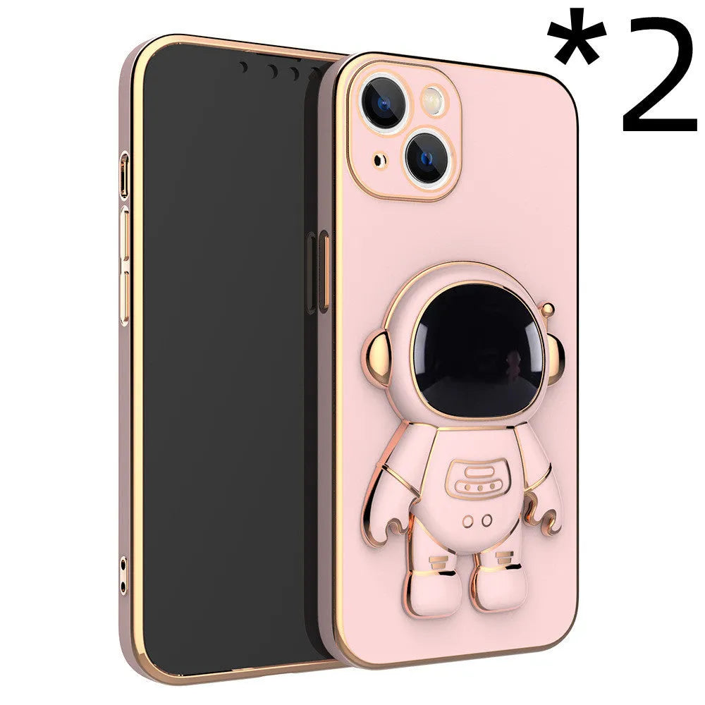 3D astronaut phone case with electroplating bracket for iPhone 13 Pro Max, TPU anti-drop back cover in black