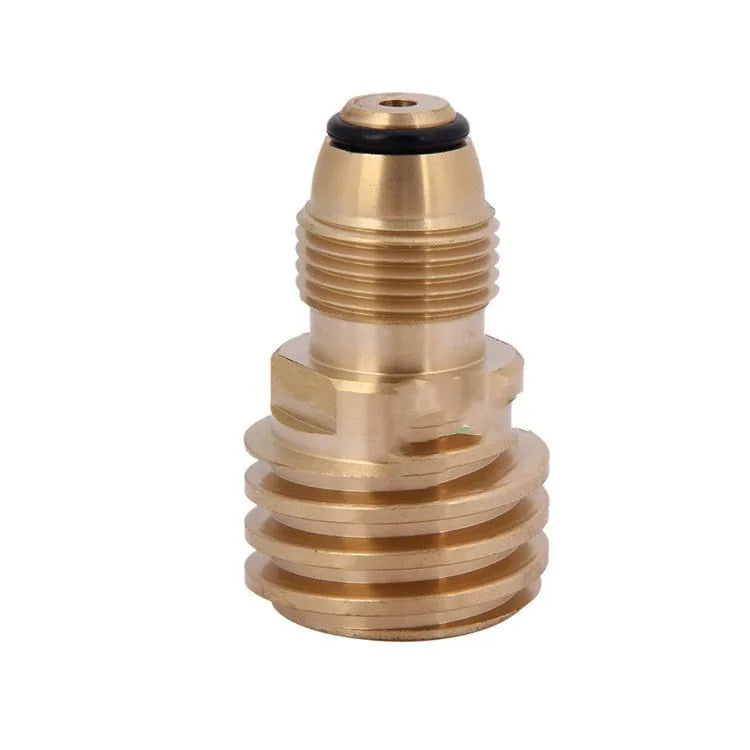 Brass gas brazier adapter with gold finish and 7mm taper external thread