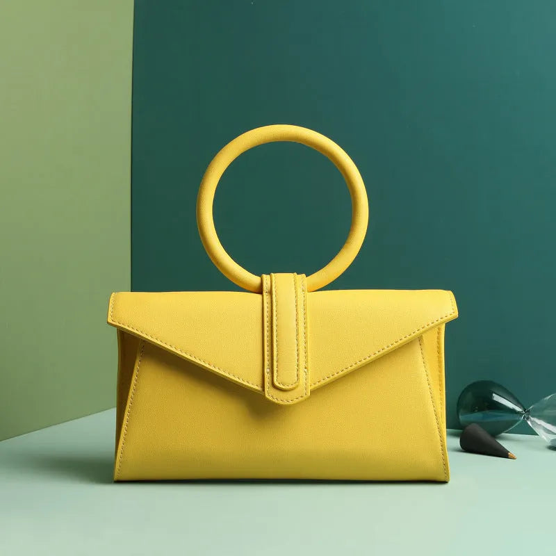 Women's one shoulder diagonal small pocket bag in two-layer cowhide with polyester lining, candy colour envelope shape