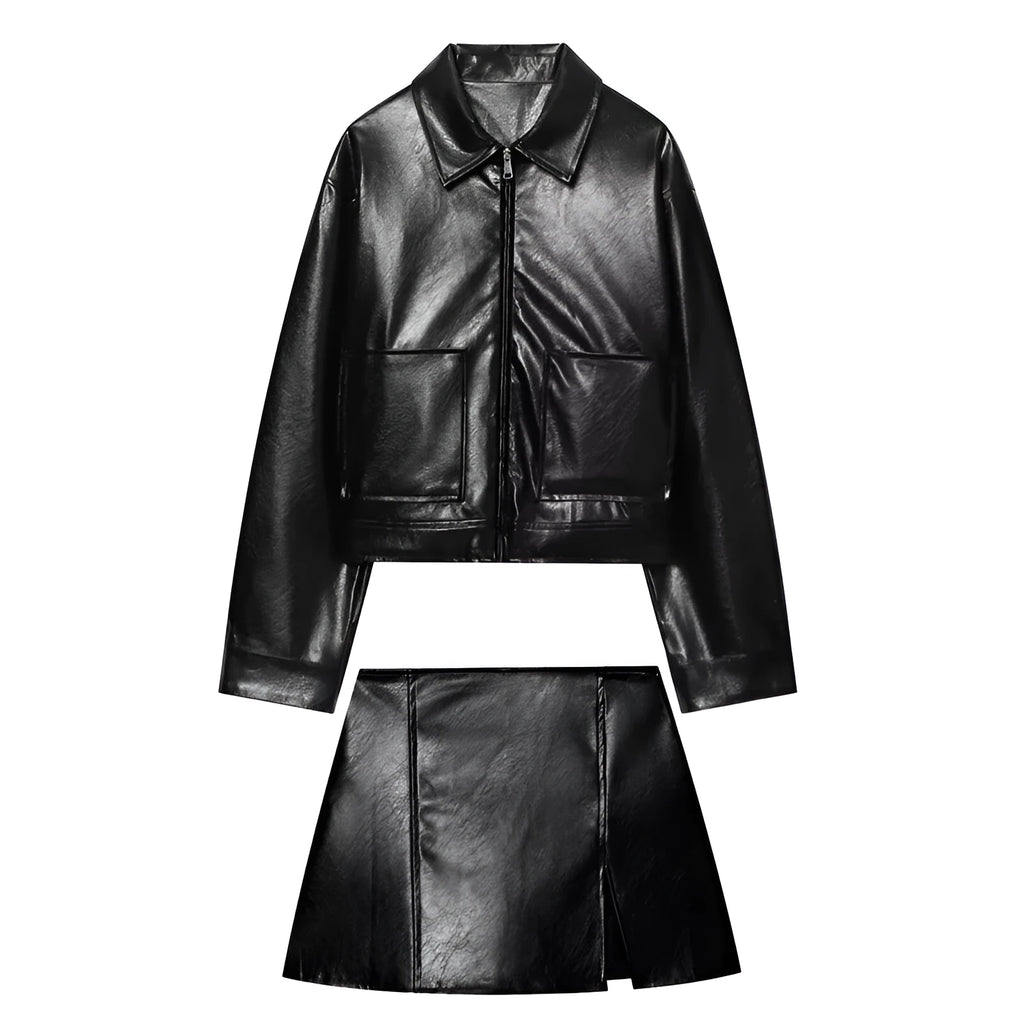 Women's solid colour jacket coat and culottes set with button detail, long sleeve, blended polyester