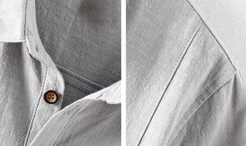 Men's cotton linen casual shirt in loose fit design showing solid colour option