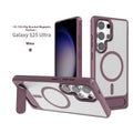 Magnetic suction phone case for Samsung S25 Ultra with oblique turning bracket in black frosted finish