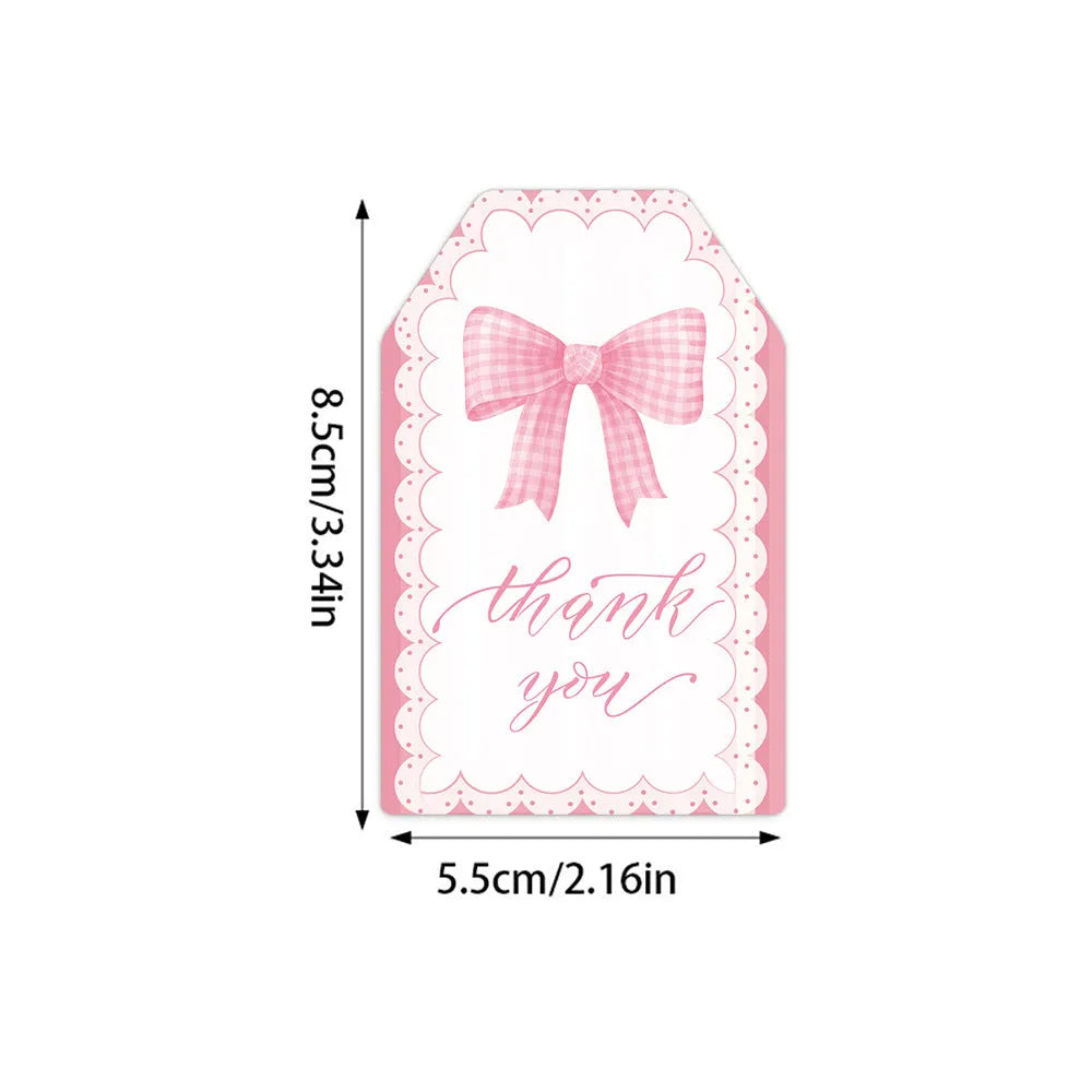 Set of 60 birthday party gift label tags with hemp rope in three bowknot design styles.