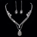 Water drop rhinestone bridal necklace and earrings set on silver tone base for weddings and formal events