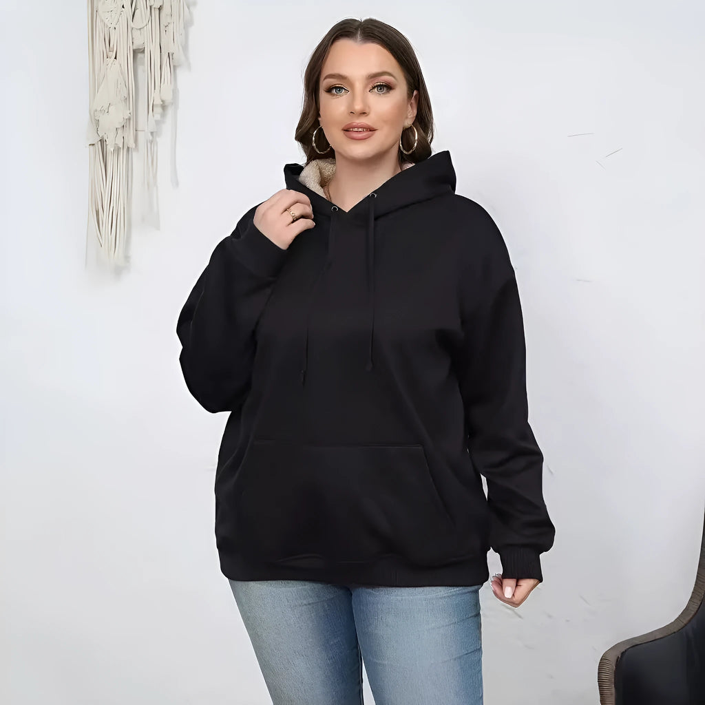 Women's thick hooded sweatshirt with 3D pattern and pockets in polyester fabric